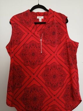 jaclyn smith red paisley zip blouse XXL